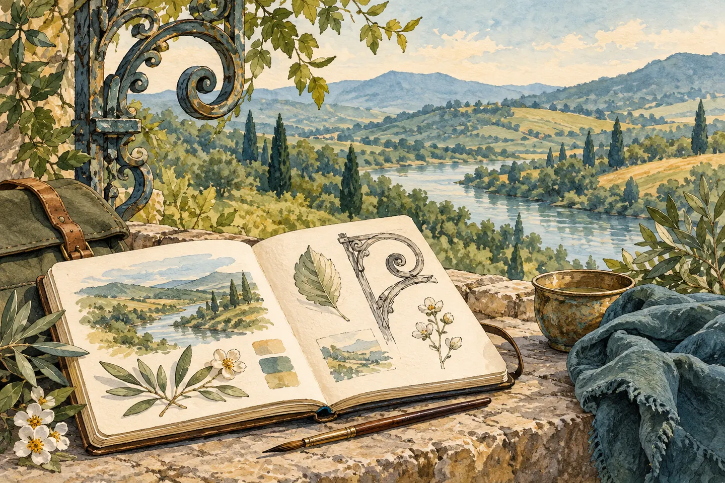 Illustration : carnet de motifs métalliques et végétaux imaginaires