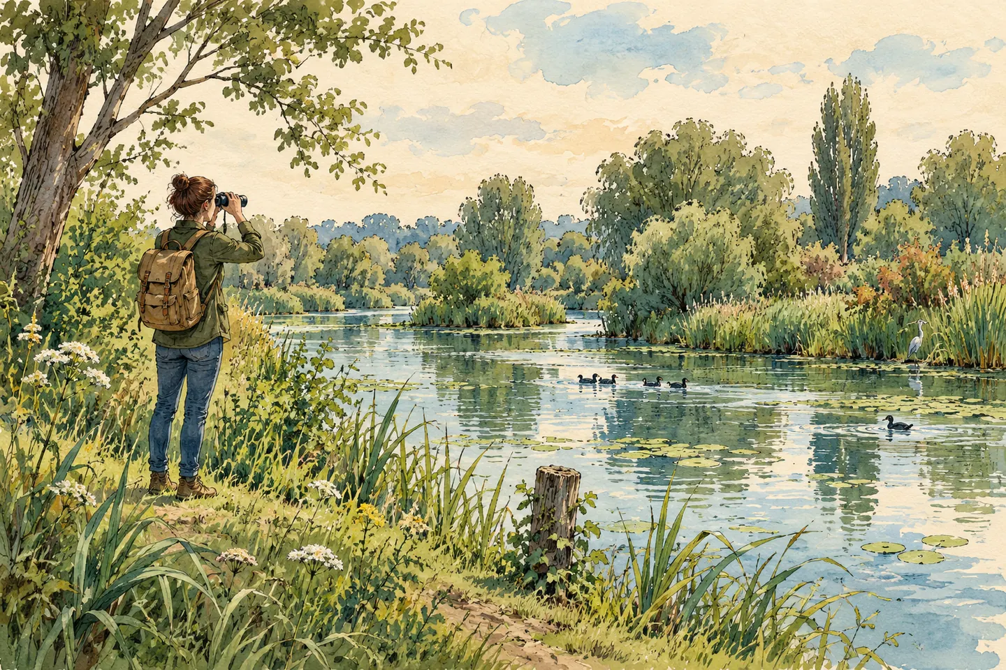 Illustration : observation d’oiseaux à distance avec des jumelles