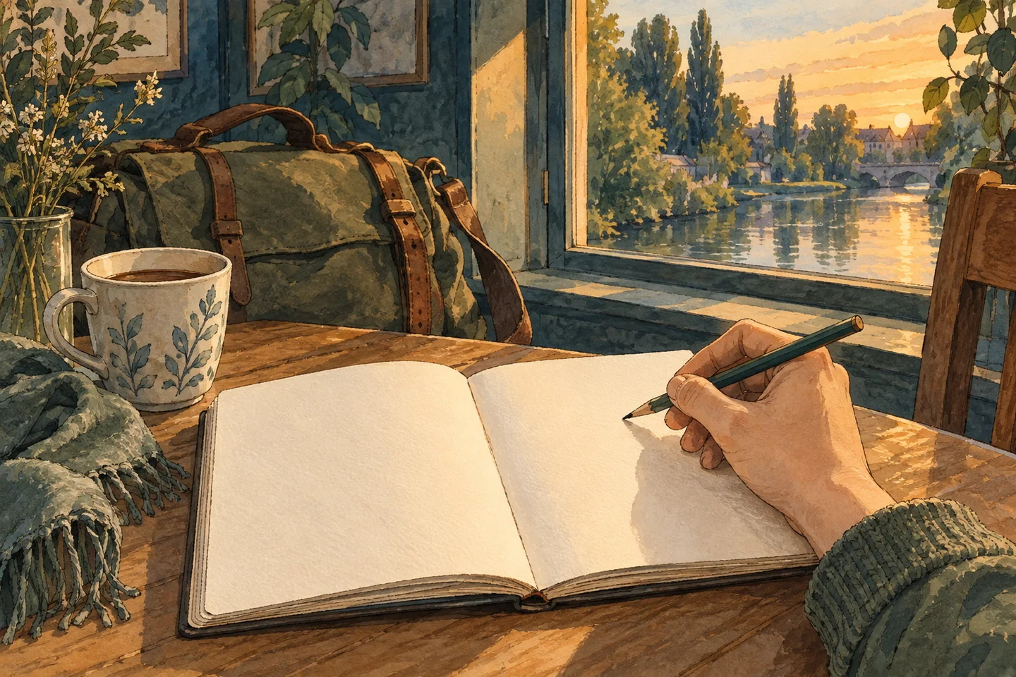 Illustration : un carnet vierge et une tasse pour préparer une sortie